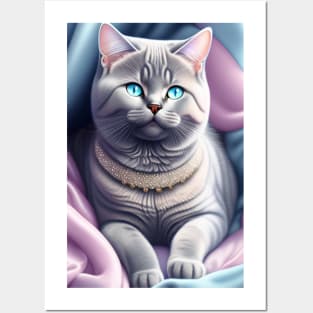 Sparkling British Shorthair Cat Unwinds in Comfort Posters and Art